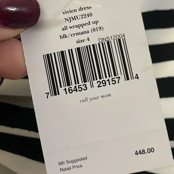 NWT Kate Spade Silk Blend Vivien Striped A-Line Dress in Black and White - 4 - Picture 11 of 12
